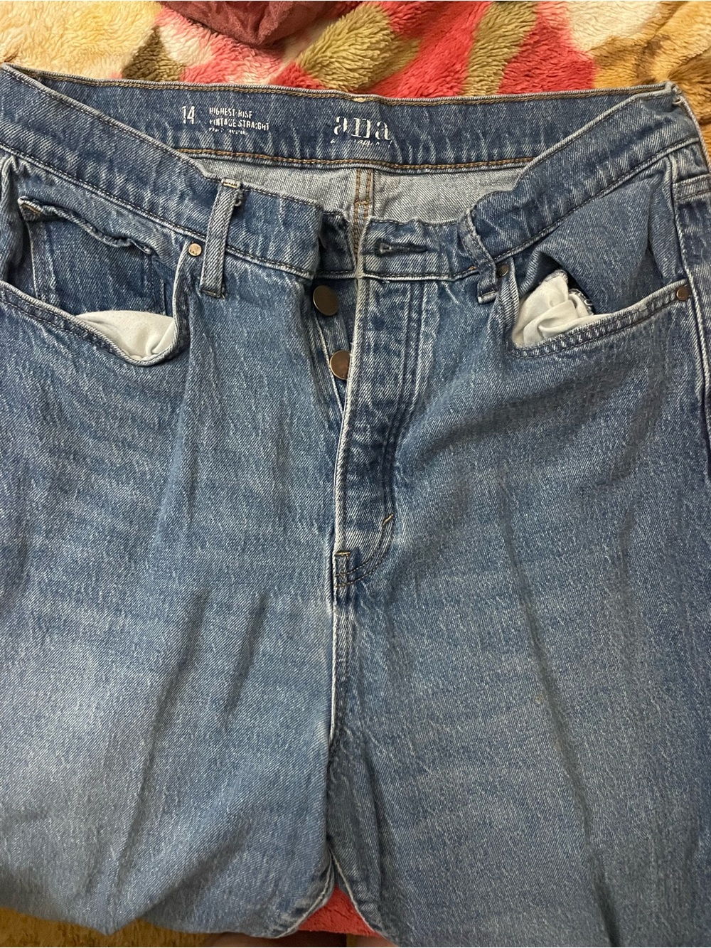 a.n.a Medium Blue High-Rise Straight Leg Jeans